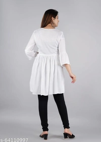 MAX Women solid rayon fabric with embroider in yoke trending top  - S, White, Rayon