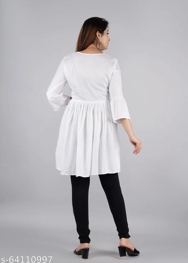 MAX Women solid rayon fabric with embroider in yoke trending top  - S, White, Rayon
