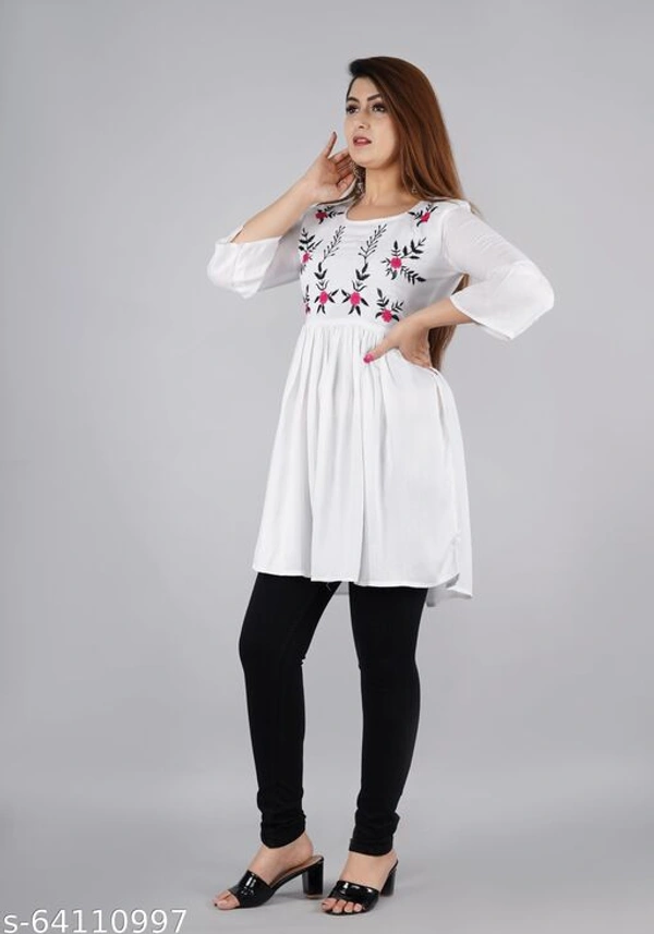MAX Women solid rayon fabric with embroider in yoke trending top  - S, White, Rayon
