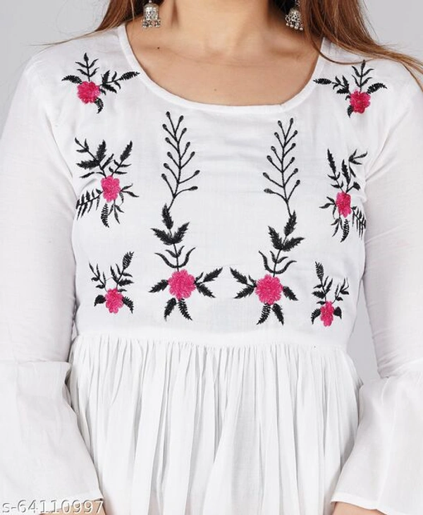 MAX Women solid rayon fabric with embroider in yoke trending top  - S, White, Rayon