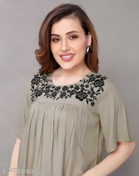 Women solid rayon fabric with embroider in yoke trending top - Creamy, XXL