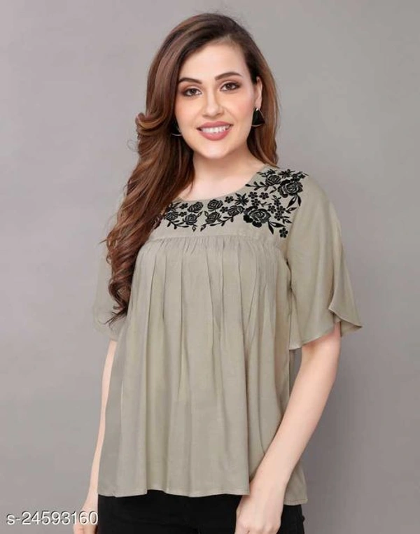 Women solid rayon fabric with embroider in yoke trending top - Creamy, XXXL
