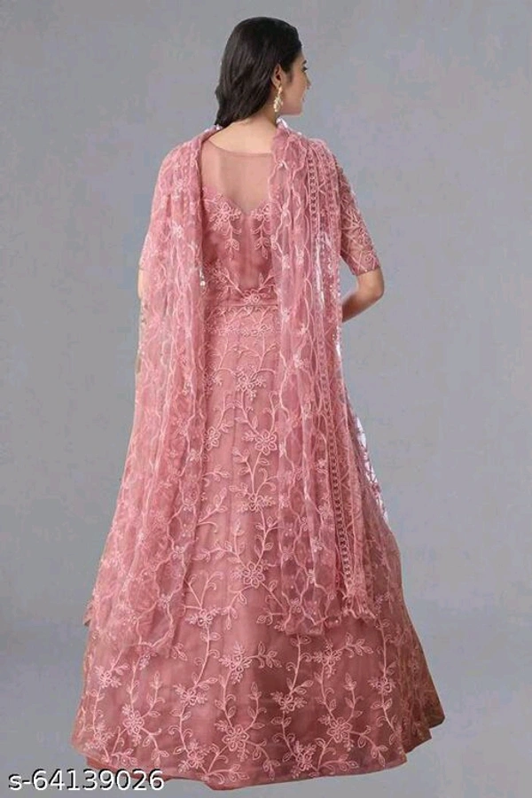 Embroidered Net Semi Stitched Anarkali Gown  (Peach) - Pink, Free Size