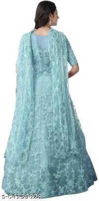 Embroidered Net Semi Stitched Anarkali Gown  (Peach) - Light Blue, Free Size
