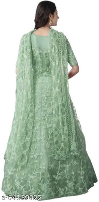 Embroidered Net Semi Stitched Anarkali Gown  (Peach) - Pista, Free Size