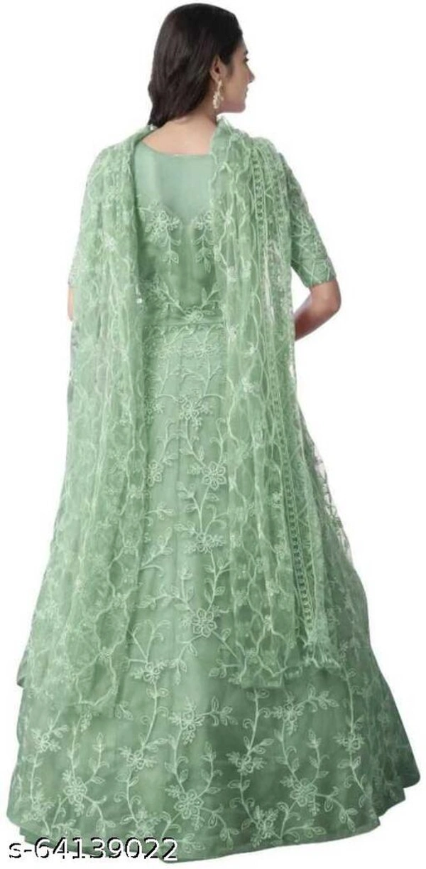 Embroidered Net Semi Stitched Anarkali Gown  (Peach) - Pista, Free Size