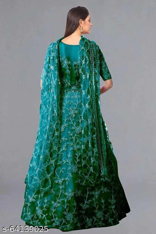 Embroidered Net Semi Stitched Anarkali Gown  (Peach) - Dark Green, Free Size