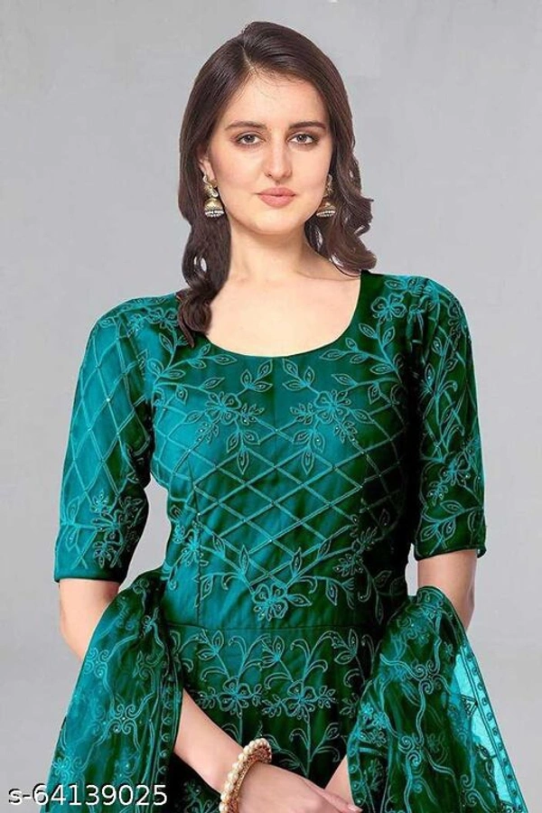 Embroidered Net Semi Stitched Anarkali Gown  (Peach) - Dark Green, Free Size