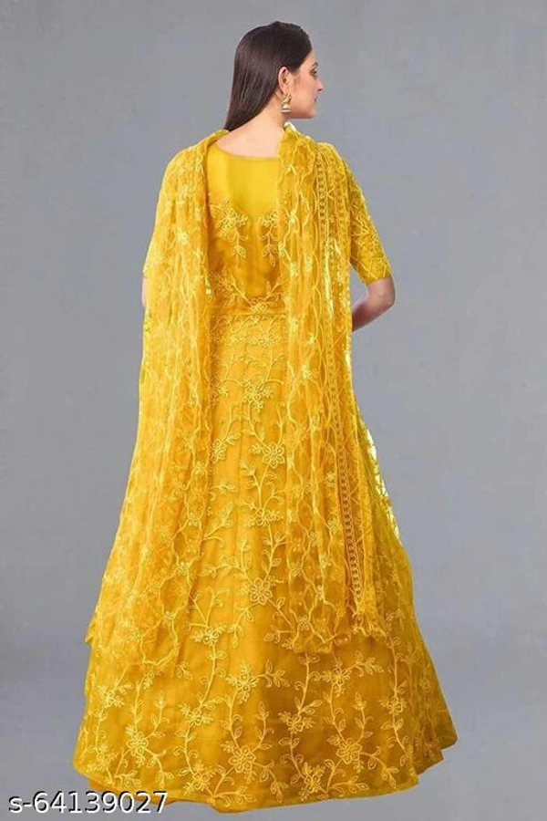 Embroidered Net Semi Stitched Anarkali Gown  (Peach) - yellow, Free Size