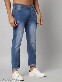 DAKWINS Men's Denim Distressed Washed Dark Blue Jeans - Blue, 32