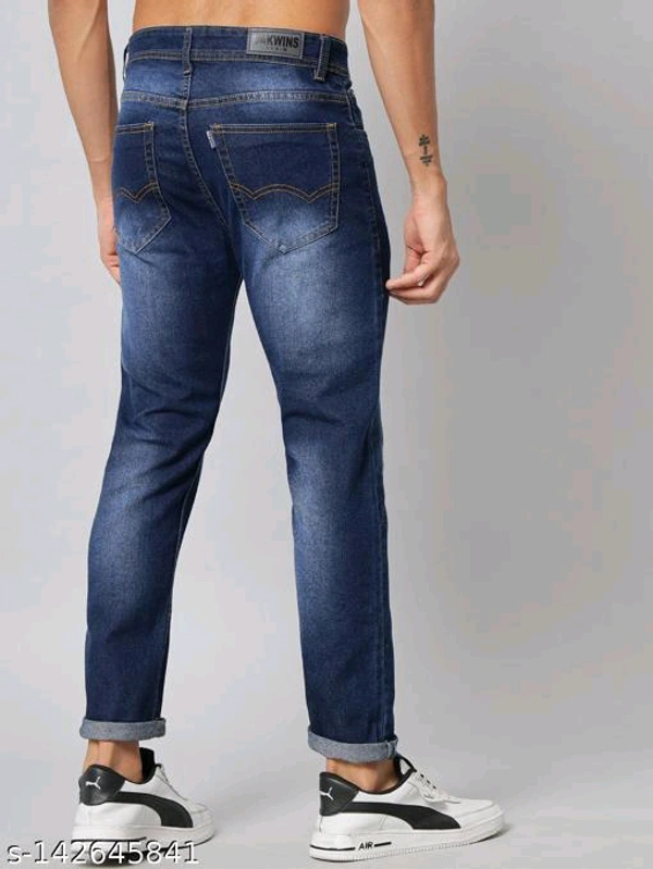 DAKWINS Men's Denim Distressed Washed Dark Blue Jeans - Dark Blue, 30