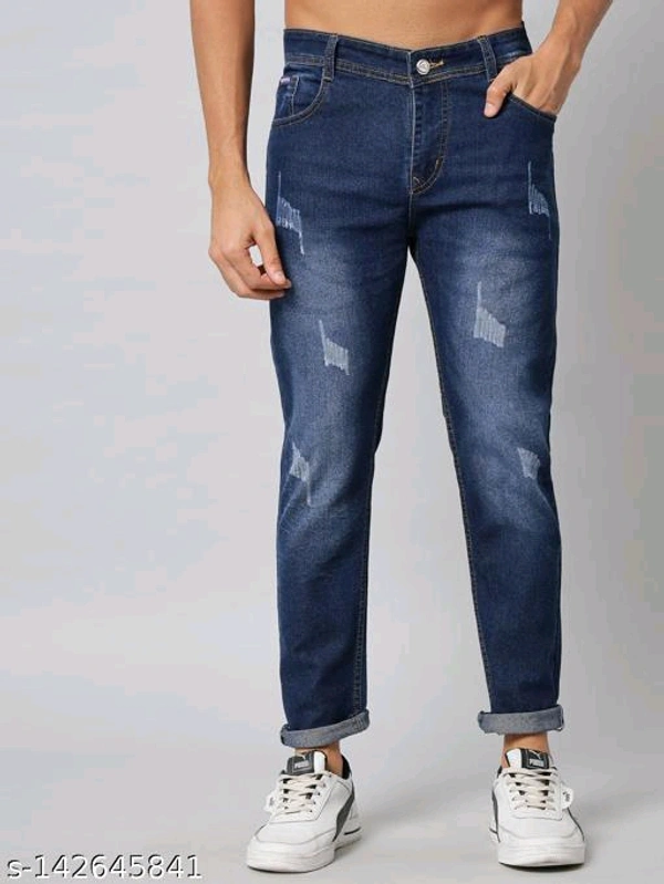 DAKWINS Men's Denim Distressed Washed Dark Blue Jeans - Dark Blue, 32