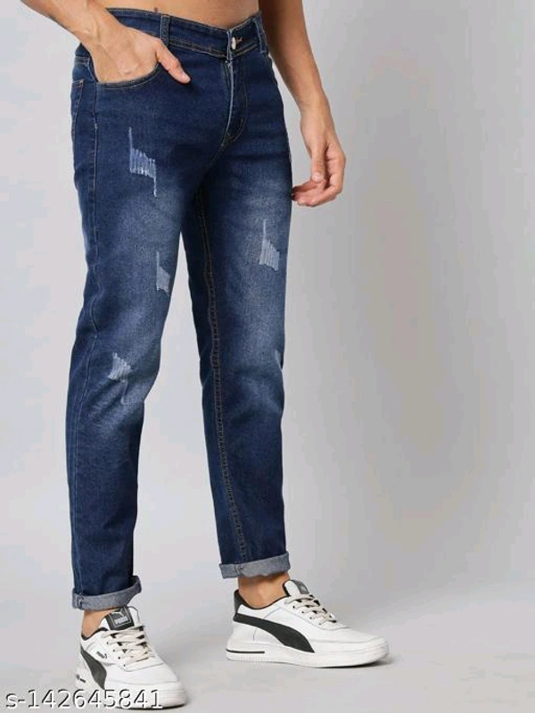 DAKWINS Men's Denim Distressed Washed Dark Blue Jeans - Dark Blue, 32