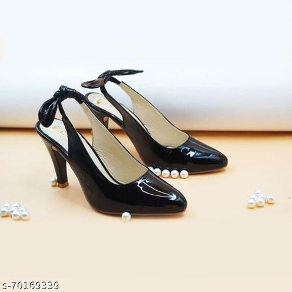 White Textured Slingback Heel For Women  - Black, IND-5