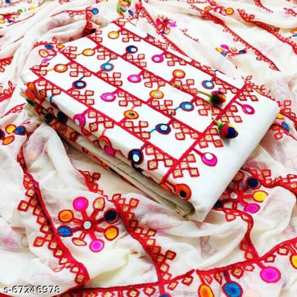 AAHIRA Women Glace Cotton Un-stiched Salwar suit Dress Material - White, Un Stitched