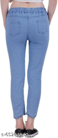 Women's Denim Jeans Elastic Waist Drawstring Stretch Side Pockets Summer Light Bang Dark And Star Light  Casual Blue Jeans Combo Pack Of 3 - Blue, 28