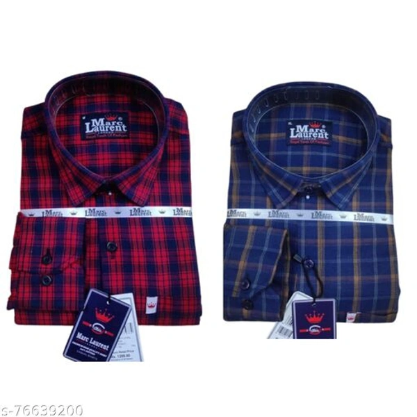 Combo Cotton check shirt for Men, Single pocket, Full sleeves (Pack of 2) - Red Blue, L