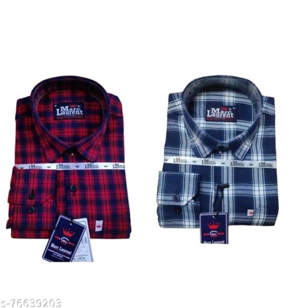 Combo Cotton check shirt for Men, Single pocket, Full sleeves (Pack of 2) - Red Blue, XXL