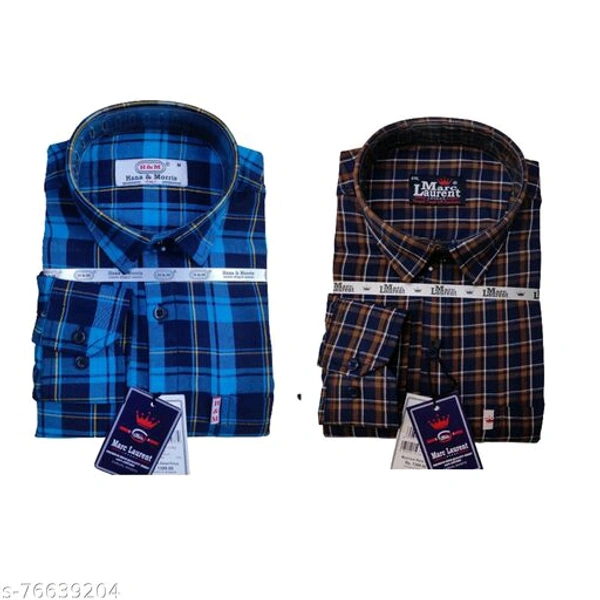 Combo Cotton check shirt for Men, Single pocket, Full sleeves (Pack of 2) - Blue, XL