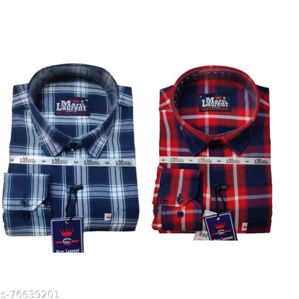 Combo Cotton check shirt for Men, Single pocket, Full sleeves (Pack of 2) - Blue, XXL