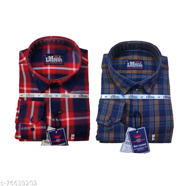 Combo Cotton check shirt for Men, Single pocket, Full sleeves (Pack of 2) - Red, L