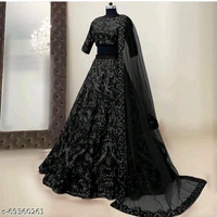 woman's Lengha choli set with beautifull design - Semi Stitched, Black