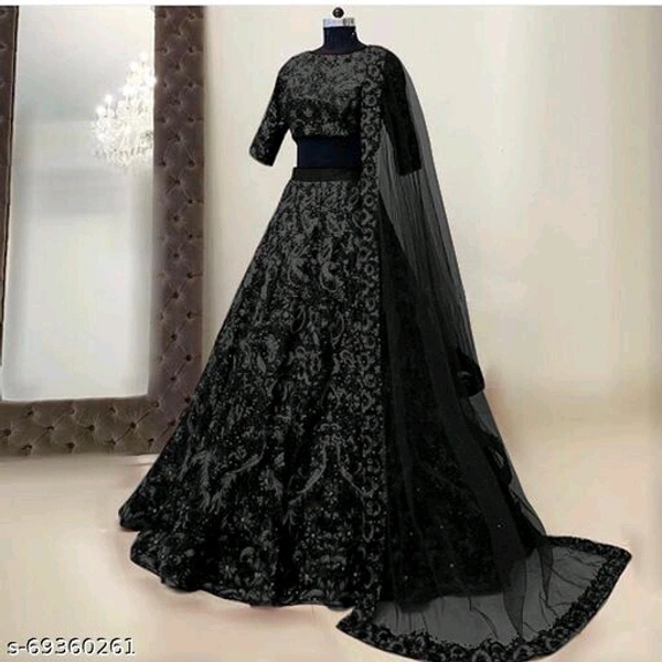 woman's Lengha choli set with beautifull design - Semi Stitched, Black