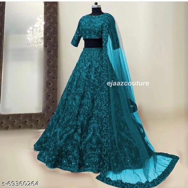 woman's Lengha choli set with beautifull design - Semi Stitched, Deep Sky Blue