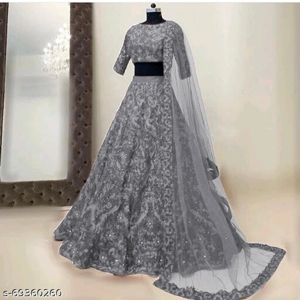 woman's Lengha choli set with beautifull design - Semi Stitched, Grey