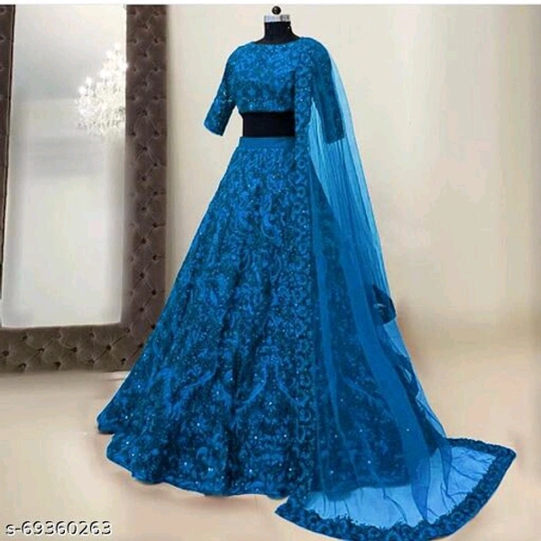woman's Lengha choli set with beautifull design - Semi Stitched, Medium Blue