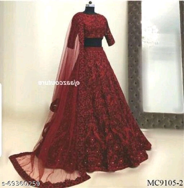 woman's Lengha choli set with beautifull design - Semi Stitched, Marron