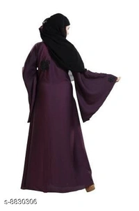 Tucute® Women's Ready to Wear-Instant Chiffon Abaya Burkha with Waist Belt/Scarf Hijab - Wine, Free Size