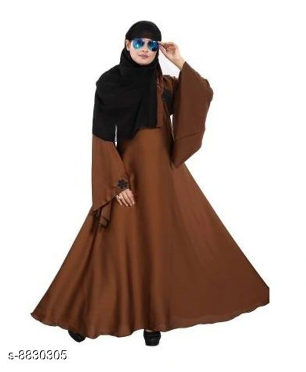 Tucute® Women's Ready to Wear-Instant Chiffon Abaya Burkha with Waist Belt/Scarf Hijab - Brown, Free Size