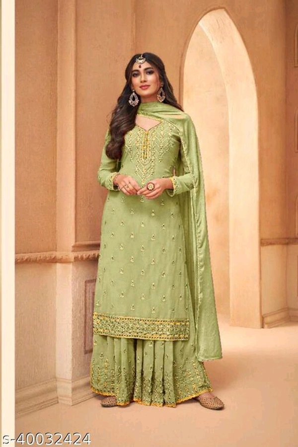 Shafnufab Designer Party Anarkali Salwar Suit - Semi Stitched, Lime
