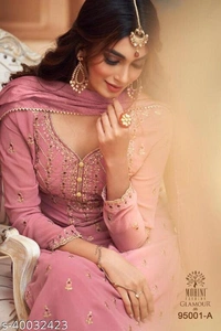 Shafnufab Designer Party Anarkali Salwar Suit - Semi Stitched, Taffy