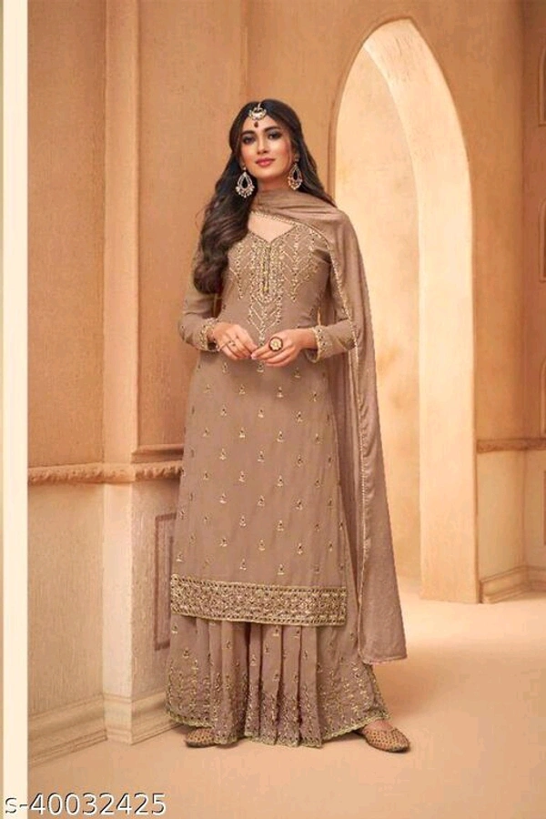 Shafnufab Designer Party Anarkali Salwar Suit - Semi Stitched, Tortilla