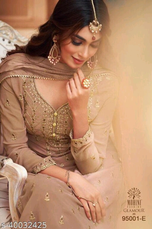 Shafnufab Designer Party Anarkali Salwar Suit - Semi Stitched, Tortilla