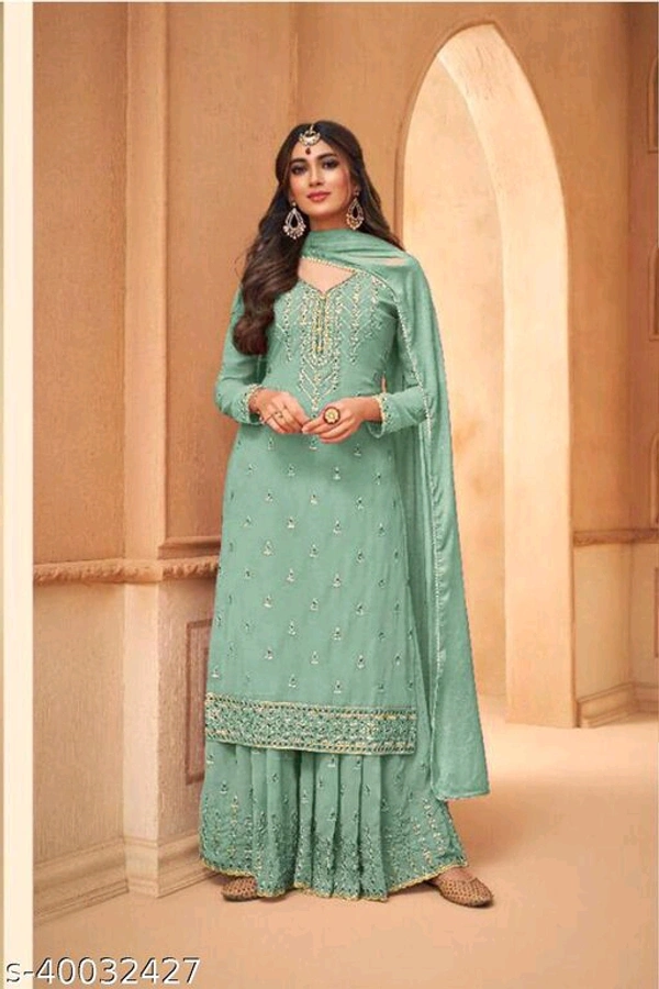 Shafnufab Designer Party Anarkali Salwar Suit - Semi Stitched, Pine