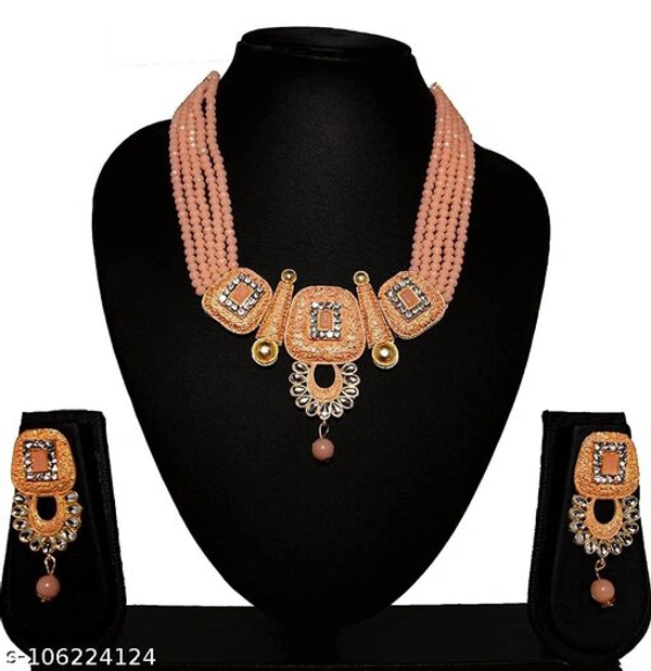 kundan jewellery set - Free Size, Light Orenge