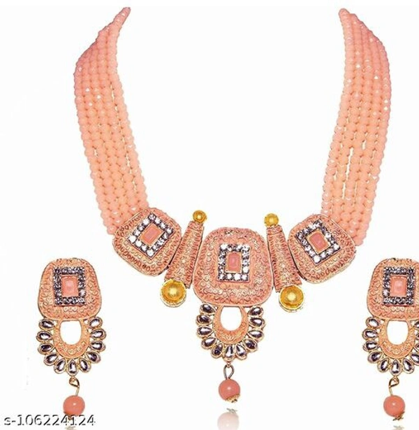 kundan jewellery set - Free Size, Light Orenge