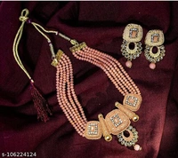 kundan jewellery set - Free Size, Light Orenge