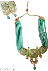 kundan jewellery set - Free Size, peacock Green