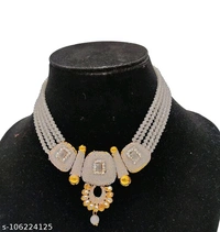 kundan jewellery set - Free Size, Grey