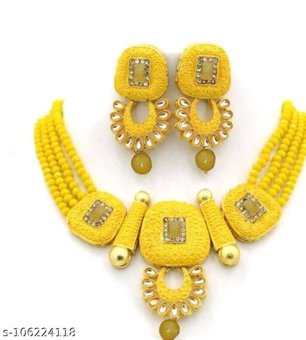 kundan jewellery set - Free Size, Yellow