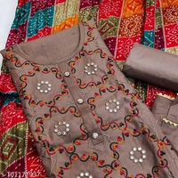 PC Cotton Exclusive Dress Material Suit  For Women  - Brown, Un Stitched