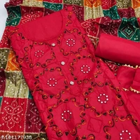PC Cotton Exclusive Dress Material Suit  For Women  - Red, Un Stitched