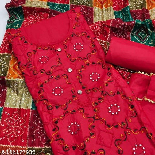 PC Cotton Exclusive Dress Material Suit  For Women  - Red, Un Stitched