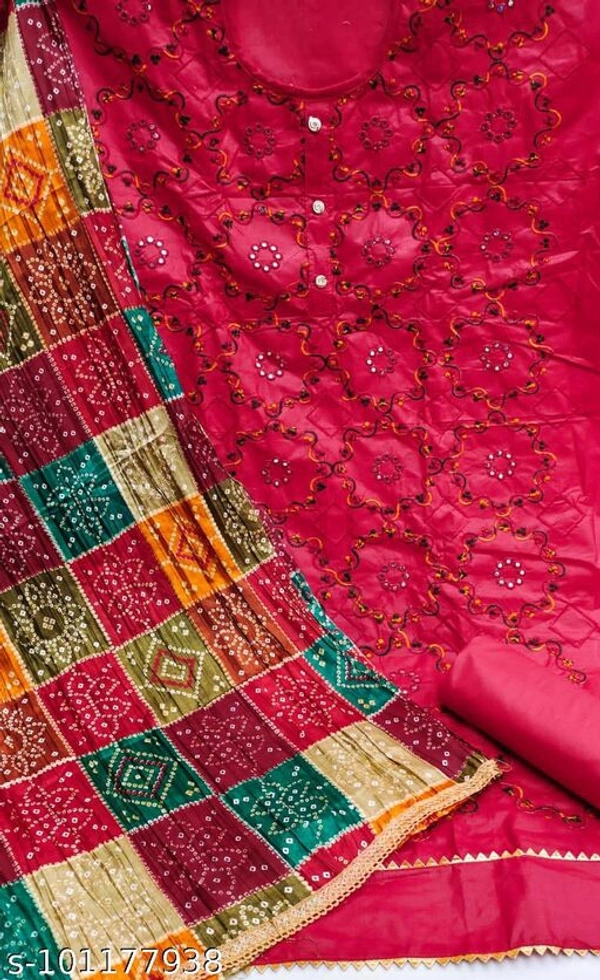 PC Cotton Exclusive Dress Material Suit  For Women  - Red, Un Stitched