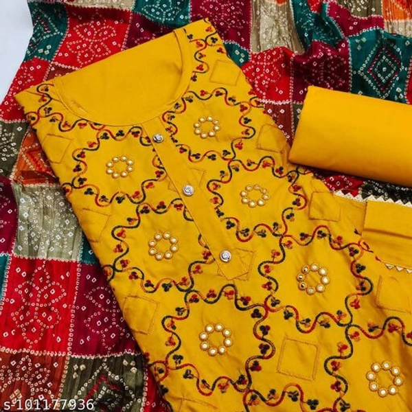 PC Cotton Exclusive Dress Material Suit  For Women  - yellow, Un Stitched