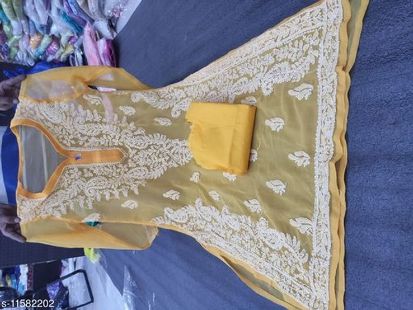 Women's Chiffon Chikankari A-line Kurti With Inner - Yellow, S